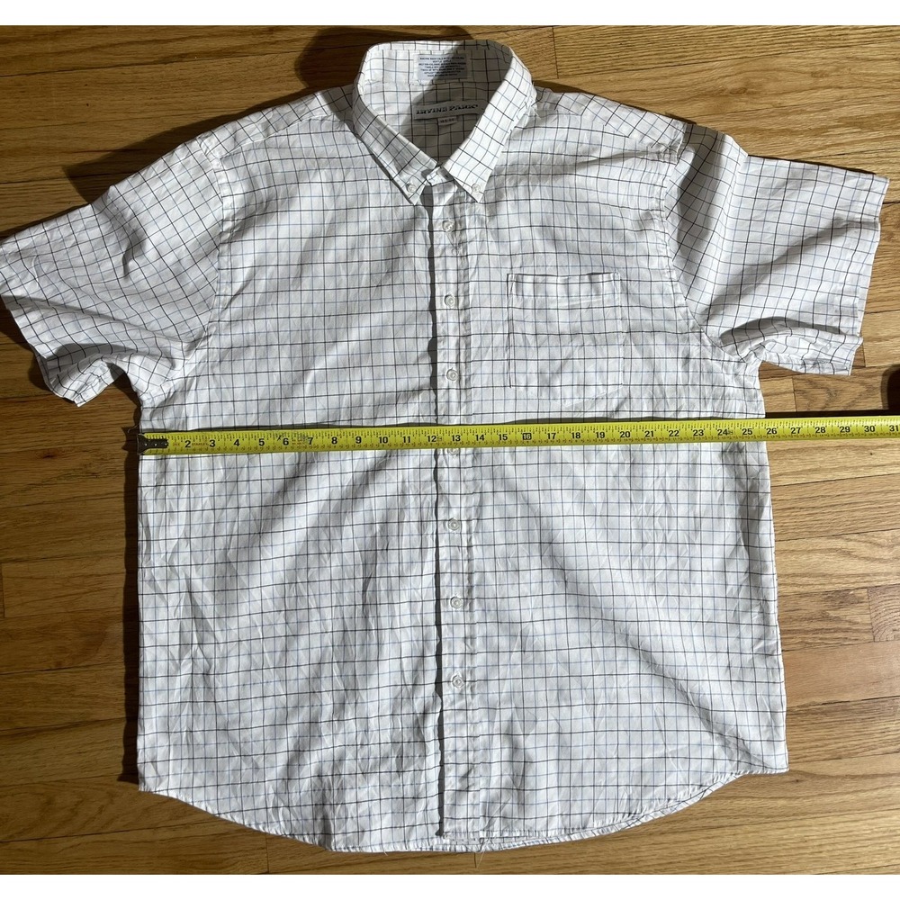 IRVINE PARK Men's Dress Shirt Size XL Short Sleeve Button Down Plaid White
